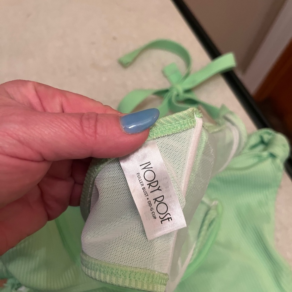 This is a Nory Rose sage green ribbed underwire bikini set with tie details. - Picture 3 of 5